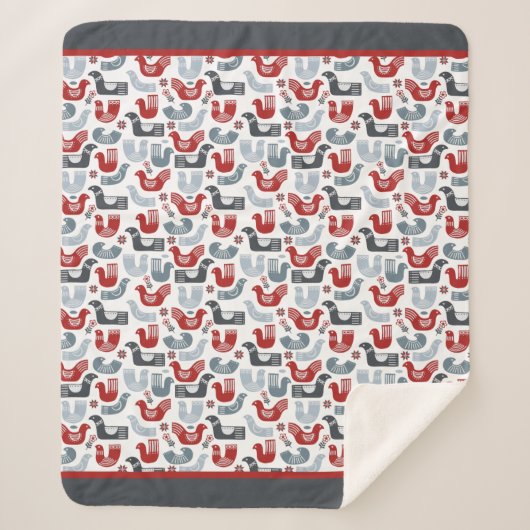 Nordic Folk Art Bird Pattern Sherpa Deken (Voorkant)