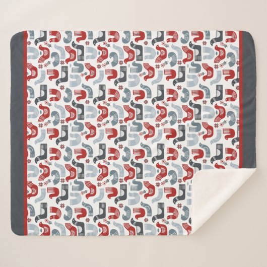Nordic Folk Art Bird Pattern Sherpa Deken (Voorkant (horizontaal))
