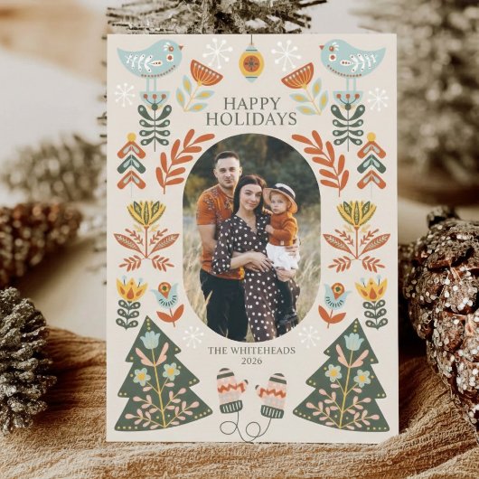 Nordic Folk Art Christmas Oval Photo Feestdagenkaart