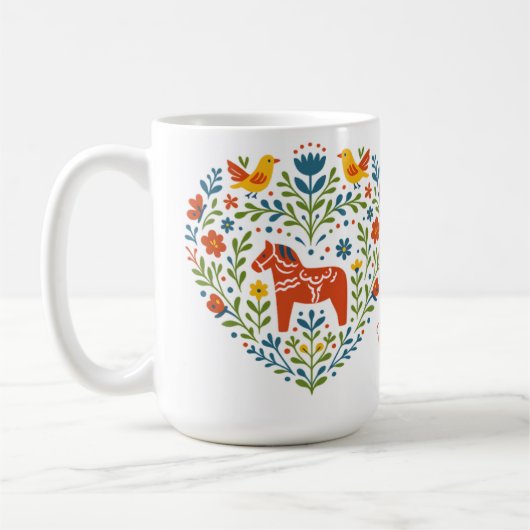 Nordic Folk Art Dala Horse Heart Pattern Mug Koffiemok (Links)
