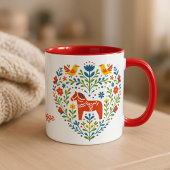 Nordic Folk Art Dala Horse Heart Pattern Mug Koffiemok