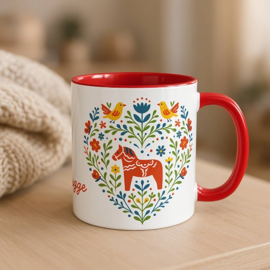 Nordic Folk Art Dala Horse Heart Pattern Mug Koffiemok