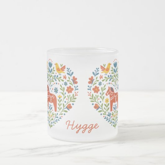 Nordic Folk Art Dala Horse Heart Pattern Mug Matglas Koffiemok (Center)