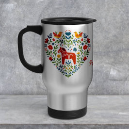 Nordic Folk Art Dala Horse Heart Pattern Mug Matglas Koffiemok