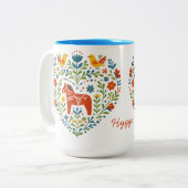 Nordic Folk Art Dala Horse Heart Pattern Mug Tweekleurige Koffiemok (Voorkant links)