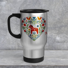 Nordic Folk Art Dala Horse Travel Mug Reisbeker
