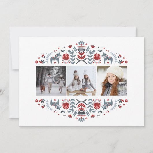 Nordic Folk Art | Kerst Feestdagen Multi Foto Feestdagenkaart (Voorkant)