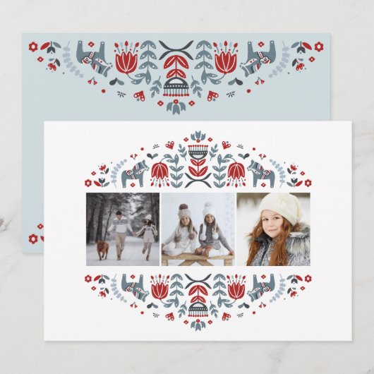 Nordic Folk Art | Kerst Feestdagen Multi Foto Feestdagenkaart (Voorkant / Achterkant)