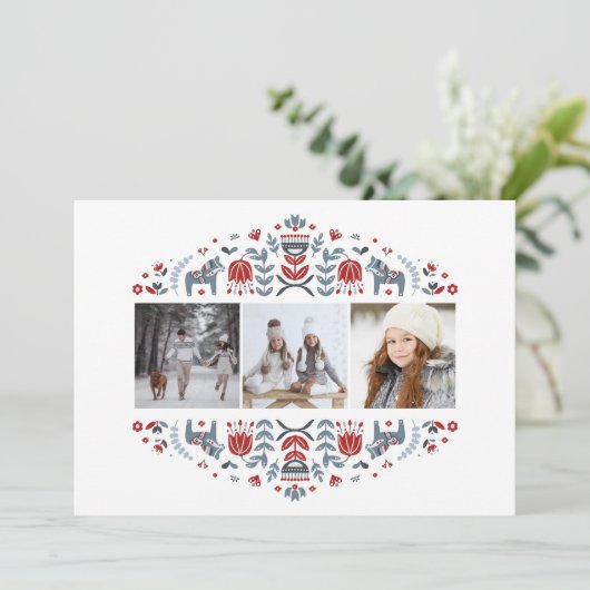 Nordic Folk Art | Kerst Feestdagen Multi Foto Feestdagenkaart (Staand voorkant)