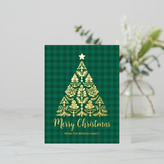 Nordic Folk Art Kerstboom in Goud Folie Feestdagen Briefkaart (Staand Voorkant)