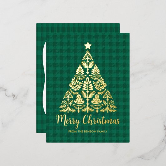 Nordic Folk Art Kerstboom in Goud Folie Feestdagen Briefkaart (Voorkant / Achterkant)