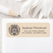 Nordic Folk Art Owl Black Beige Retouradres Etiket (Insitu)