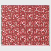 Nordic Folk Art Red Reindeer Antlers en Branches Cadeaupapier (Vlak)