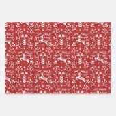 Nordic Folk Art Red Reindeer Antlers en Branches Inpakpapier Vel (Voorkant)