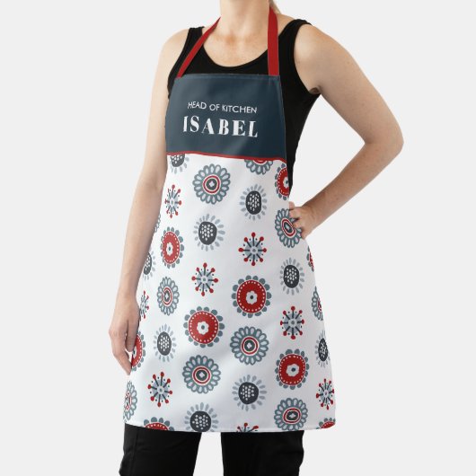 Nordic Folk Art Rood Blauw Bloemen Kerstmis Schort (Insitu)