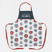 Nordic Folk Art Rood Blauw Bloemen Kerstmis Schort (Voorkant)