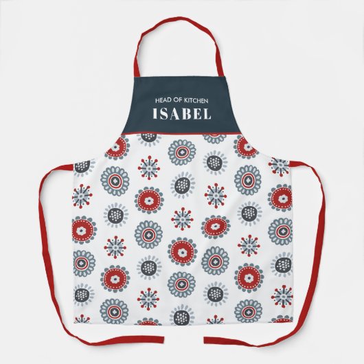 Nordic Folk Art Rood Blauw Bloemen Kerstmis Schort (Voorkant)