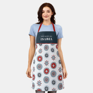 Nordic Folk Art Rood Blauw Bloemen Kerstmis Schort