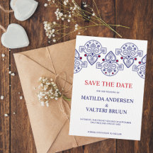 Nordic Folk Art Scandi Navy Wedding Save the Date