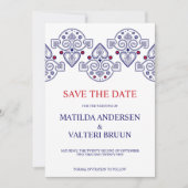 Nordic Folk Art Scandi Navy Wedding Save the Date Kaart (Voorkant)