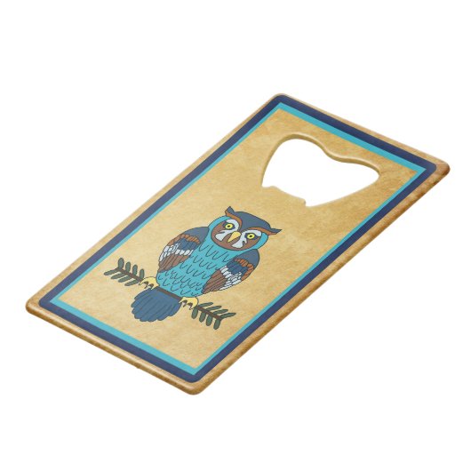 Nordic Folk Art Uil Creditkaart Flessenopener (Voorkant Gekanteld)