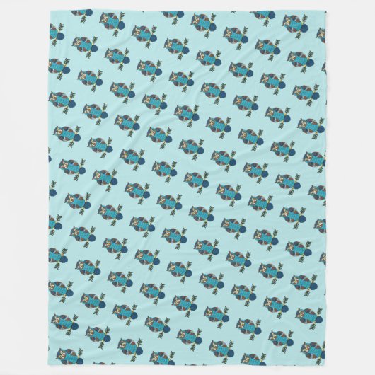 Nordic Folk Art Uil Fleece Deken (Voorkant)