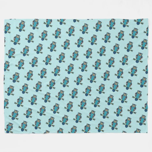 Nordic Folk Art Uil Fleece Deken (Voorkant (Horizontaal))