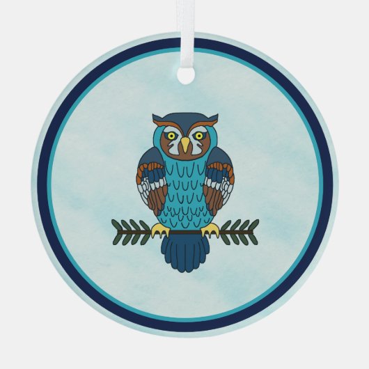 Nordic Folk Art Uil Glas Ornament (Achterkant)