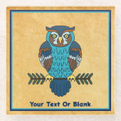 Nordic Folk Art Uil Glazen Onderzetter (Voorkant)