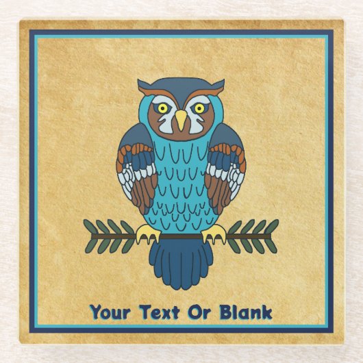 Nordic Folk Art Uil Glazen Onderzetter (Voorkant)