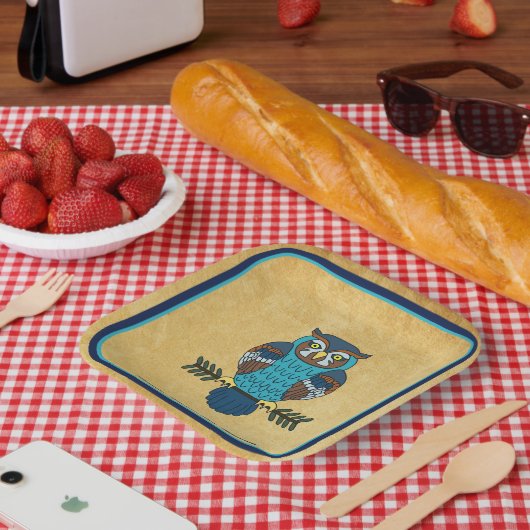 Nordic Folk Art Uil Papieren Bordje (Picknick)