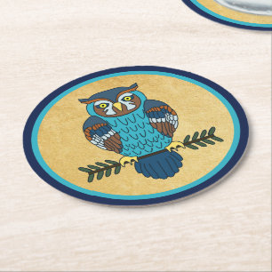 Nordic Folk Art Uil Ronde Kartonnen Onderzetter