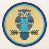 Nordic Folk Art Uil Ronde Kartonnen Onderzetter (Voorkant)