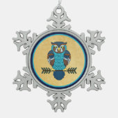 Nordic Folk Art Uil Tin Sneeuwvlok Ornament (Voorkant)