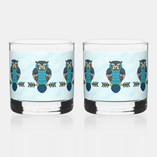 Nordic Folk Art Uil Whisky Glas (Voorkant)