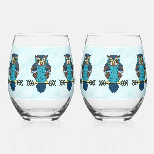 Nordic Folk Art Uil Wijnglas Zonder Voet (Voorkant)