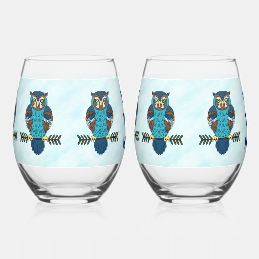 Nordic Folk Art Uil Wijnglas Zonder Voet (Links)