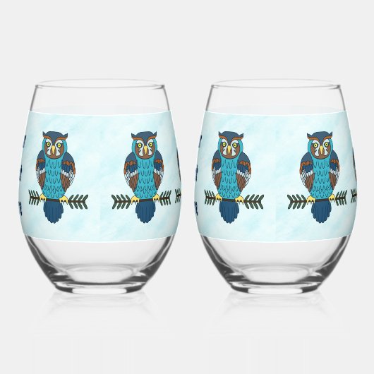 Nordic Folk Art Uil Wijnglas Zonder Voet (Rechts)