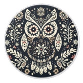 Nordic Folk Art Uil Zwart Ivoor Keramische Knop (Voorkant)