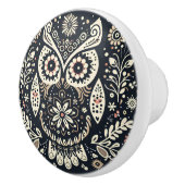 Nordic Folk Art Uil Zwart Ivoor Keramische Knop (Rechts)
