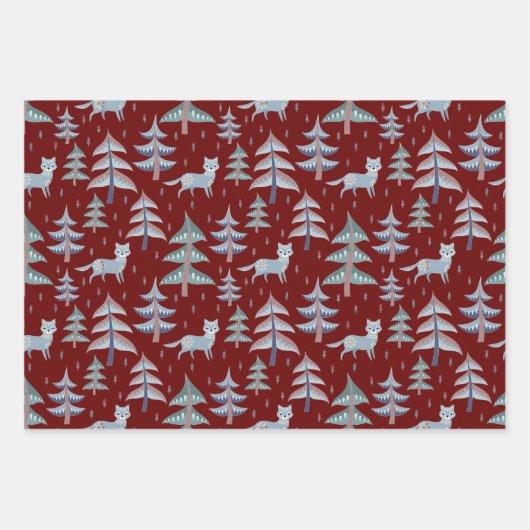 Nordic Folk Art Winter Scene Inpakpapier Vel (Voorkant 3)