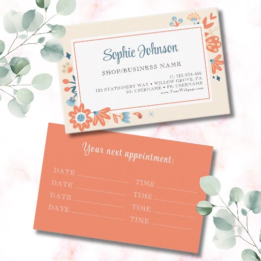 Nordic folk bloemen afsprakenkaartje