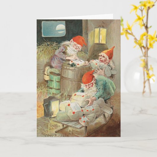 Nordic Folk Christmas Tomte Scandinavisch Kaart (Gele Bloem)