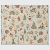 Nordic Folk Christmas Village Seamless Pattern Cadeaupapier (Vlak)