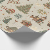 Nordic Folk Christmas Village Seamless Pattern Cadeaupapier (Hoek)