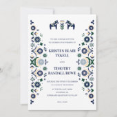 Nordic Folk Dala Horse Scandinavian Wedding V1 Inv Kaart (Voorkant)