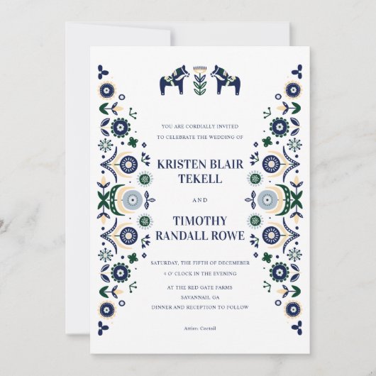 Nordic Folk Dala Horse Scandinavian Wedding V1 Inv Kaart (Voorkant)