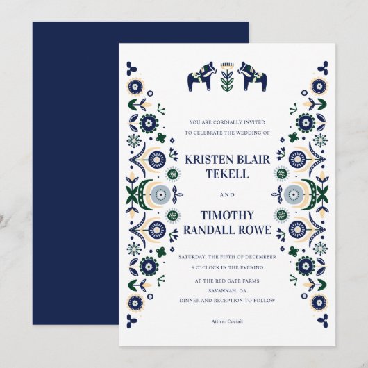 Nordic Folk Dala Horse Scandinavian Wedding V1 Inv Kaart (Voorkant / Achterkant)