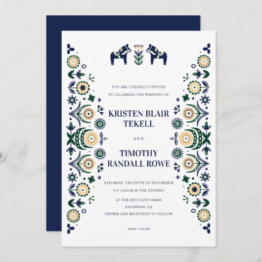 Nordic Folk Dala Horse Scandinavian Wedding V2 Kaart (Voorkant / Achterkant)