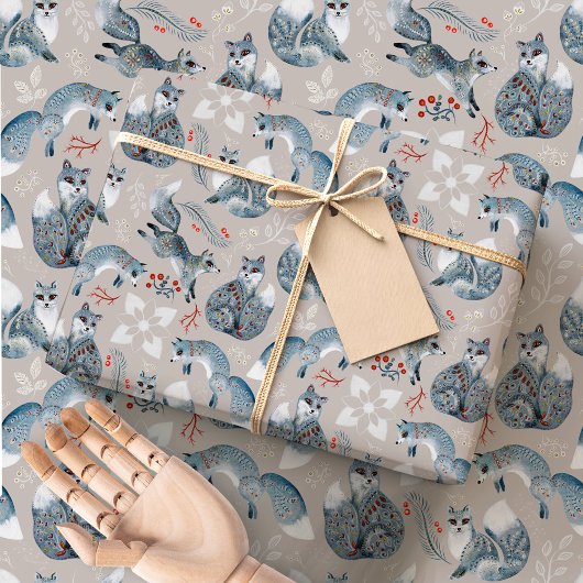 Nordic Folk Foxes | Scandinavian Winter Woodland Cadeaupapier